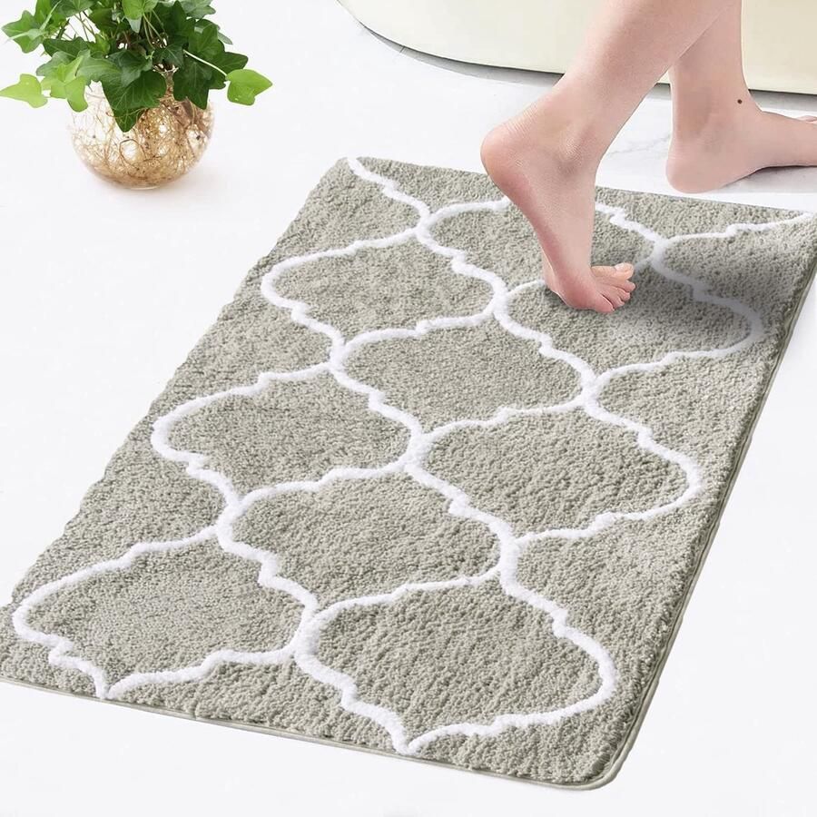 Miulee Badmat Antislip Badkleed Wasbare Badmat Badkamermat Zachte Microvezel Douchemat Deurmat Decoratief Vloerkleed Marokko Badkamer Vloerkleed Badkamer Woonkamer 40x60cm Lichtgrijs