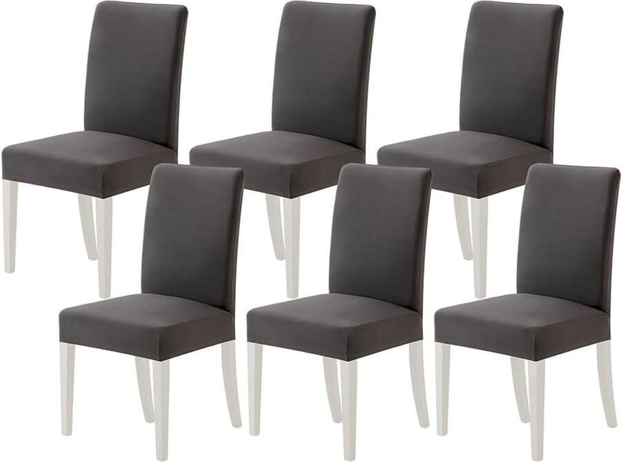 Miulee BalladHome Stoelhoes van stretch 6-delige set kantelbare stoelhoezen afneembaar en wasbaar voor keuken woonkamer banket familie feest donkergrijs