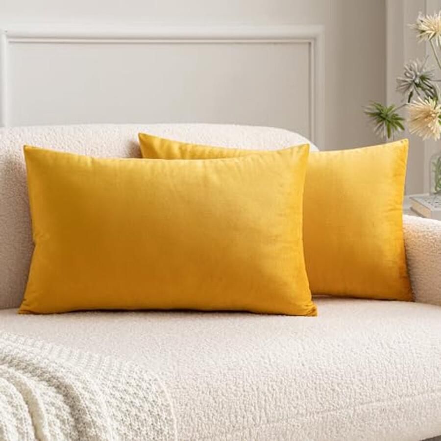 Miulee Set van 2 fluwelen kussenhoezen Decoratieve sierkussens Bankkussens Sierkussenhoes met verborgen rits Bank Slaapkamer Kantoor 12 x 20 inch 30 x 50 cm Oranje Geel