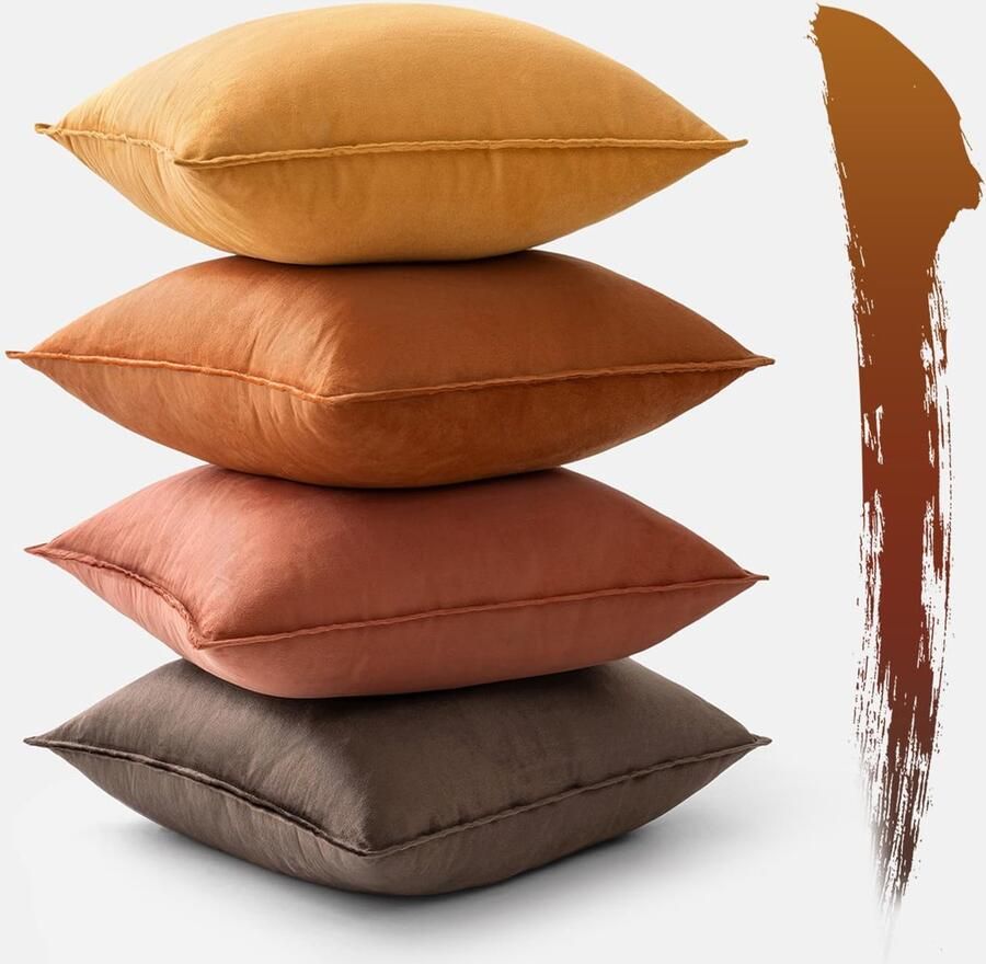 MIULEE Set van 4 fluwelen kussenhoezen 45 x 45 cm Khaki Serie Decoratieve kussenhoes Bankkussen Sierkussen Omwikkelde rand Kussenslopen Decoratieve kussensloop voor bank Woonkamer Slaapkamer