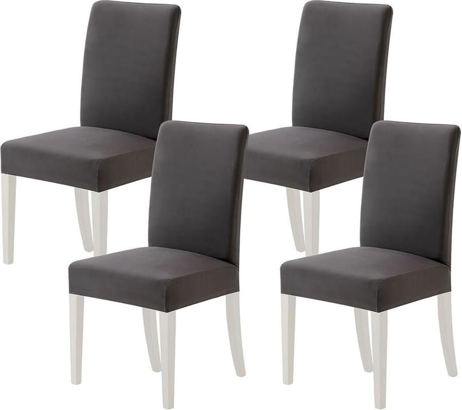 Miulee Stoelhoezen set van 4 stretch afneembare eetkamerstoelen wasbaar duurzaam moderne hoezen onderhoudsvriendelijk voor keuken woonkamer restaurant banket familie feest donkergrijs