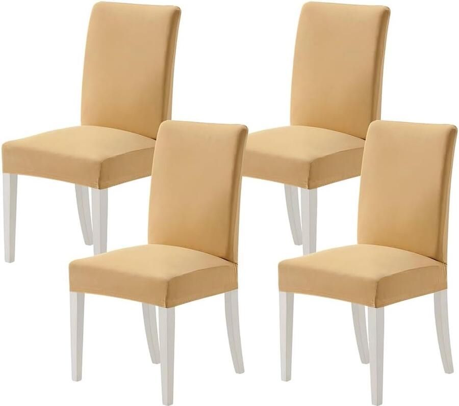 Miulee Stoelhoezen set van 4 stretch afneembare eetkamerstoelen wasbaar duurzaam moderne hoezen onderhoudsvriendelijk voor keuken woonkamer restaurant banket familie feest beige