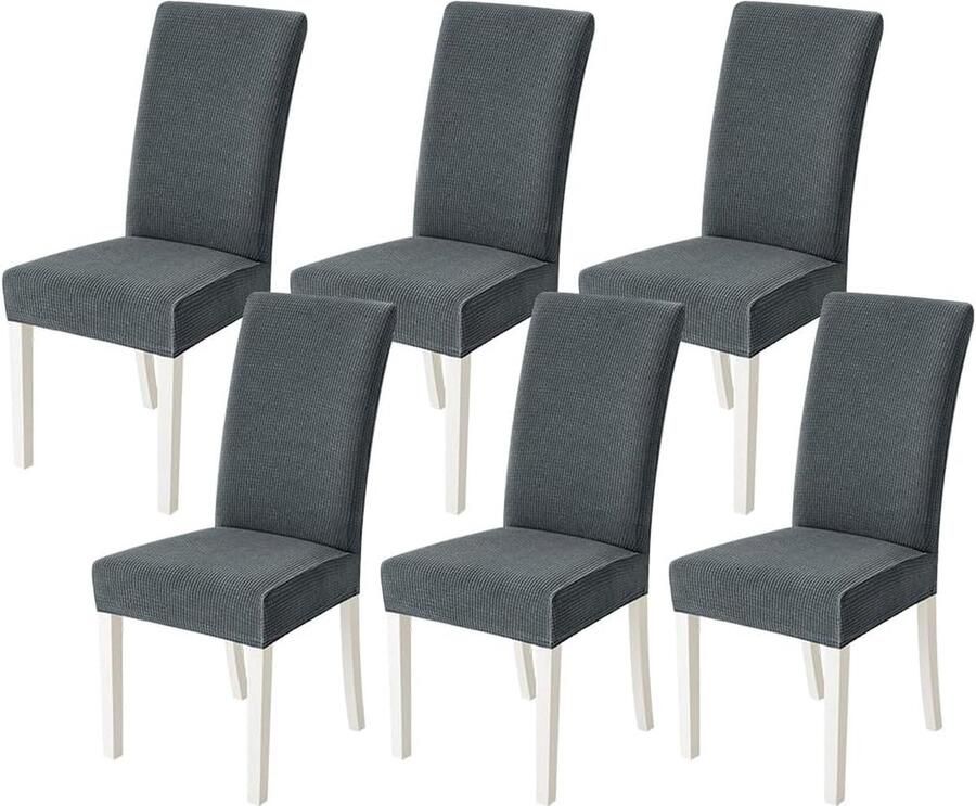 Miulee Stoelhoezen set van 6 stretch afneembare eetkamerstoelen wasbaar duurzaam moderne hoezen onderhoudsvriendelijk voor keuken woonkamer restaurant banket familie feest donkergrijs