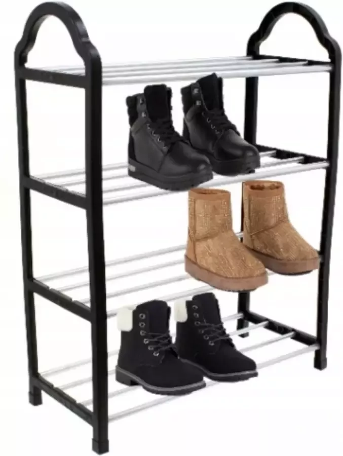 Miyos Schoenenrek Schoenenkast Opbergrek 4 Lagen Schoenen Opbergen Multi-level Schoenenrek Draagbaar en Stabiel Metaal Zwart 64 cm Hoog