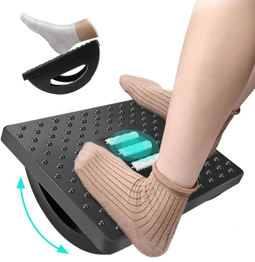 Mkitnvy Voetenbank met massageoppervlak ergonomische voetenbank met kussen antislip voetenbank voor thuiswerk kantoor en reizen verlicht beenpijn