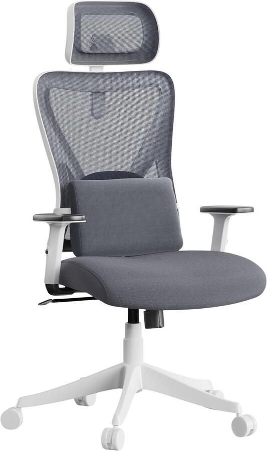 MKSS Ergonomische Bureaustoel Bureaustoelen voor Volwassenen en Kinderen Gaming Stoel Chair Kantelbaar Wit + Grijs