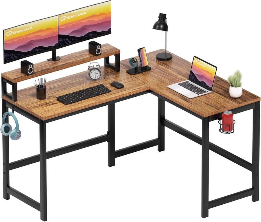 L-vormig Computerbureau Hoekbureau Ideaal voor Kleine Ruimtes Walnoot 128 cm