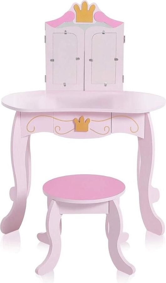 Merklooss Make up Tafel voor Meisjes Kaptafel Make up Tafel met Spiegel Roze