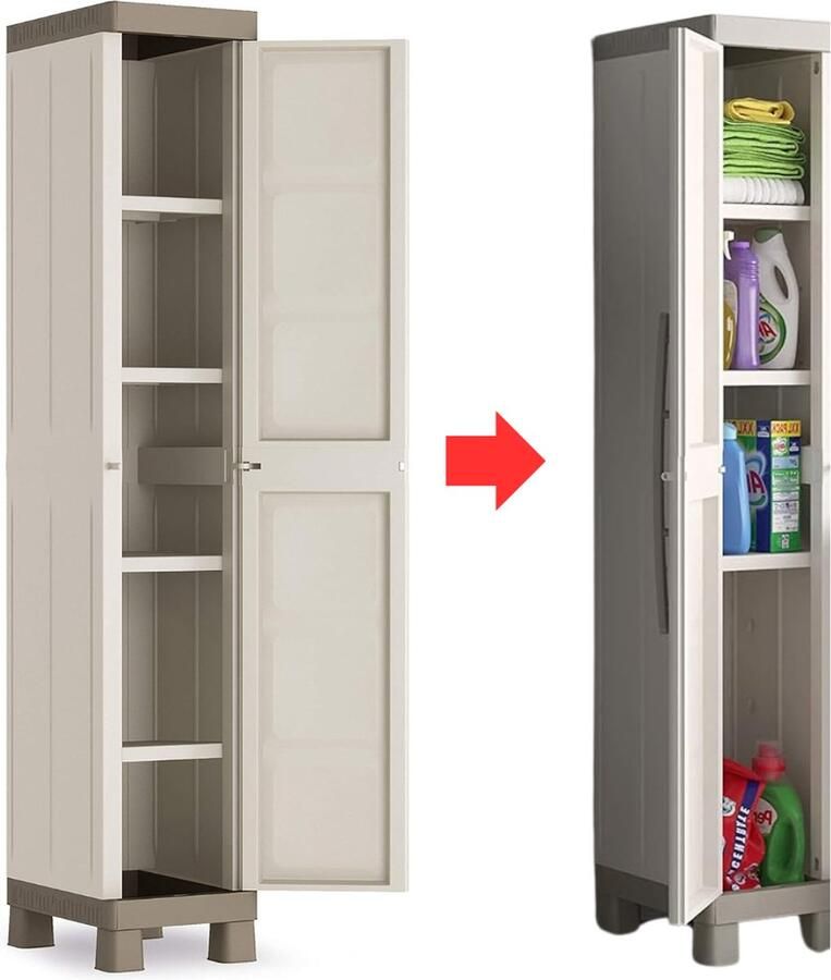 MKSS Tuinkast Tuinkist Tuinkasten voor Buiten Tuinberging Kunststof 45x35x180cm Taupe