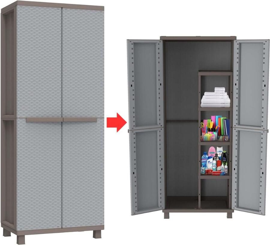 Tuinkast Tuinkist Tuinkasten voor Buiten Tuinberging Kunststof 70x40x180cm Grijs met Ruiten Vormen - Foto 2