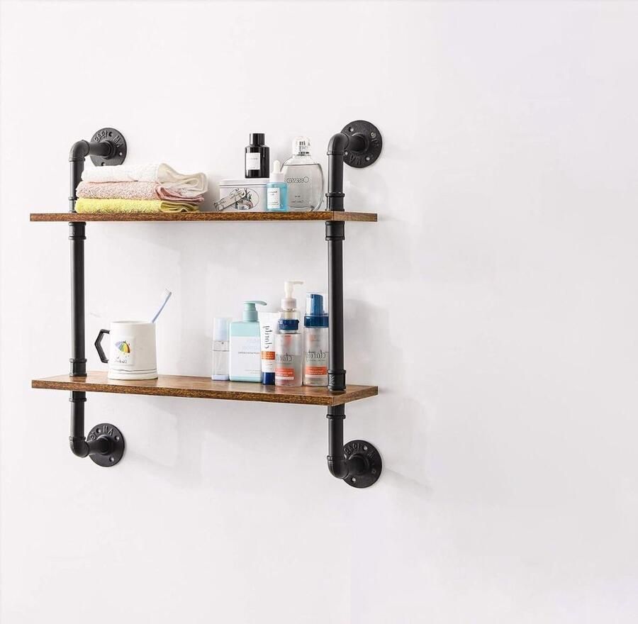 Brandless Wandplank Houten Plank Wandmontage Hoekrek Display Decor Dubbele Hoekplank Organizer voor Slaapkamer Keuken Badkamer Bruin