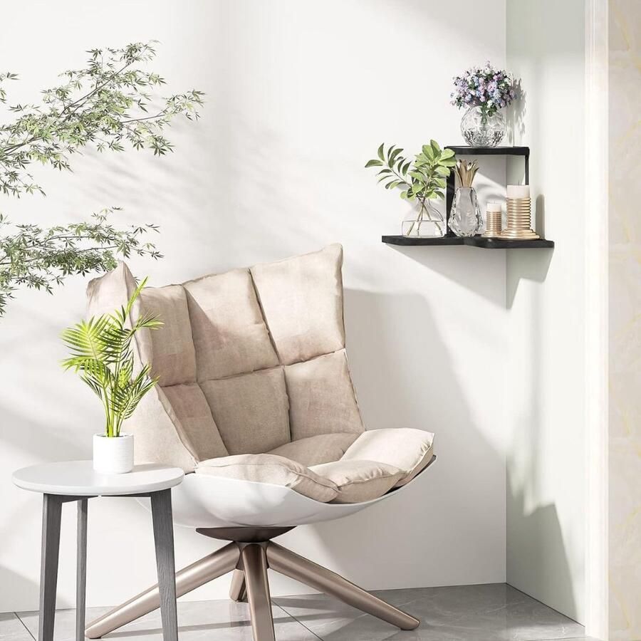 Dailysupplies Wandplank Houten Plank Wandmontage Hoekrek Display Decor Hoekplank Organizer voor Slaapkamer Keuken Badkamer Zwart