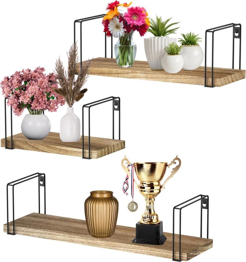 Brandless Wandrek Industrieel Wandplank Zwevend Wandkast Hout 3 Stuks