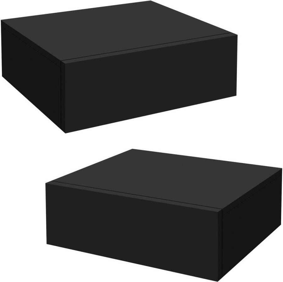 Ml-design 2-delige set nachtkastje hangend met 1 lade mat zwart 46x30x15 cm hout greeploos zwevend nachtkastje wandmodel nachtkastje wandplank wandkastje nachtkastje wandplank