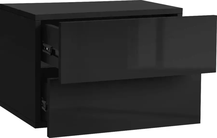 Ml-design 2-delige set nachtkastje hangend met 2 laden hoogglans zwart 42x29x30 cm hout zwevend nachtkastje wandmodel ladekastje wandmodel nachtkastje wandmodel