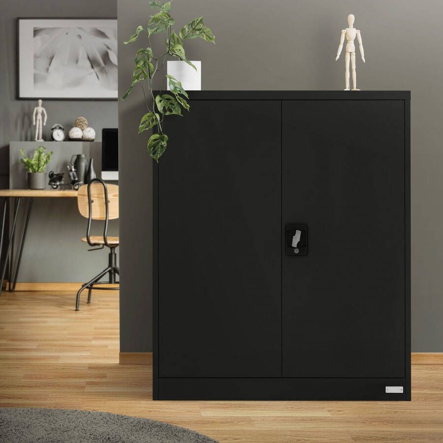 Ml-design Afsluitbare archiefkast 90x40x109 cm zwart staal - Foto 2