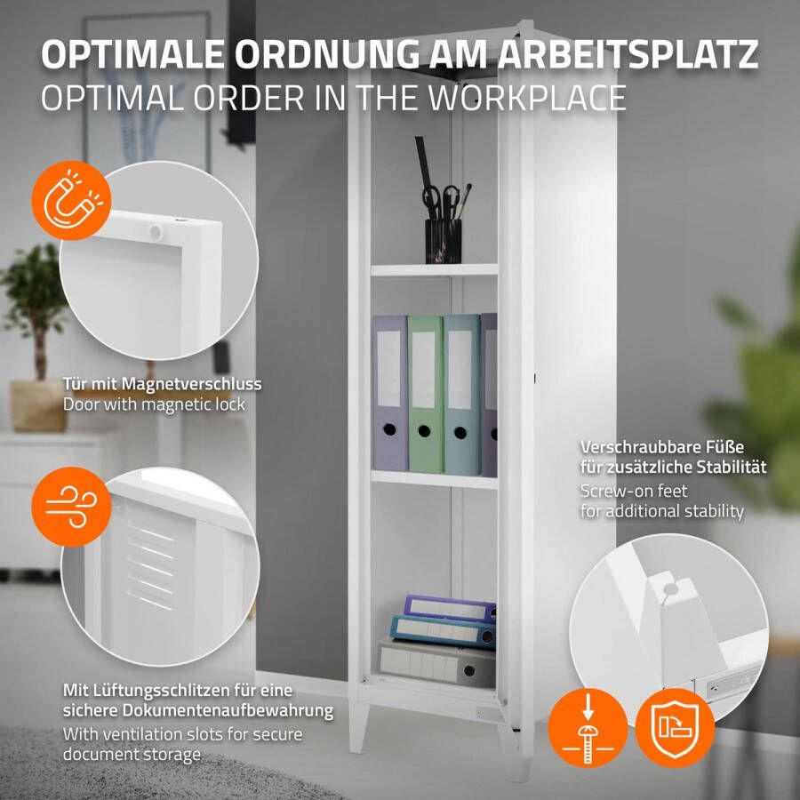 Ml-design Archiefkast kast 1-deurs 38x38x137 5 cm wit staal