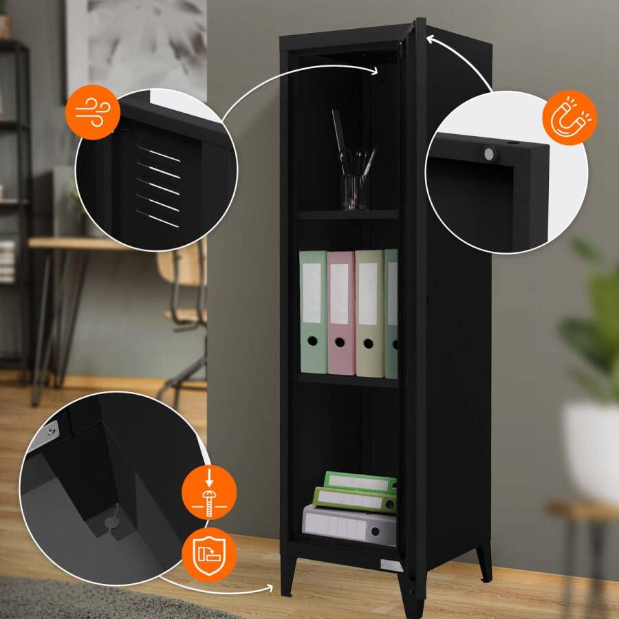 Ml-design Archiefkast kast 1-deurs 38x38x137 5 cm zwart staal - Foto 2