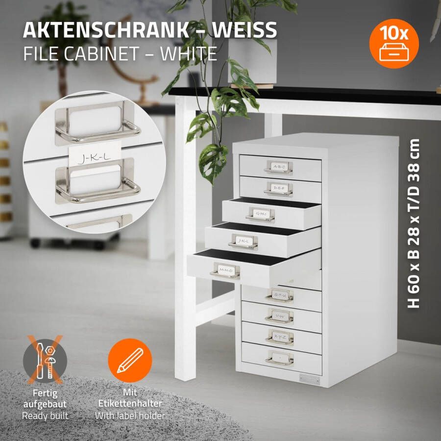 Ml-design Archiefkast met 10 laden 28x38x60 cm wit metaal