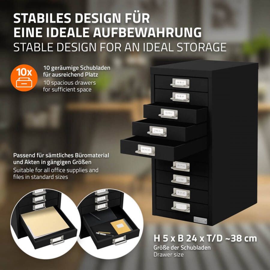 Ml-design Archiefkast met 10 laden 28x38x60 cm zwart metaal