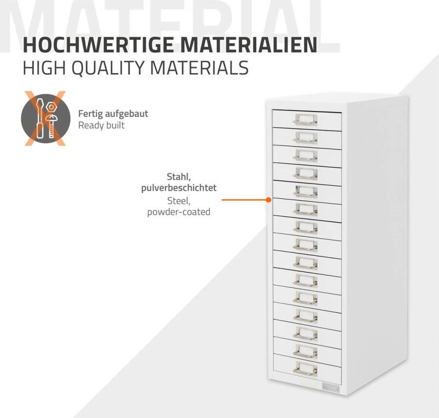 Ml-design Archiefkast met 15 laden 28x38x87 cm wit metaal