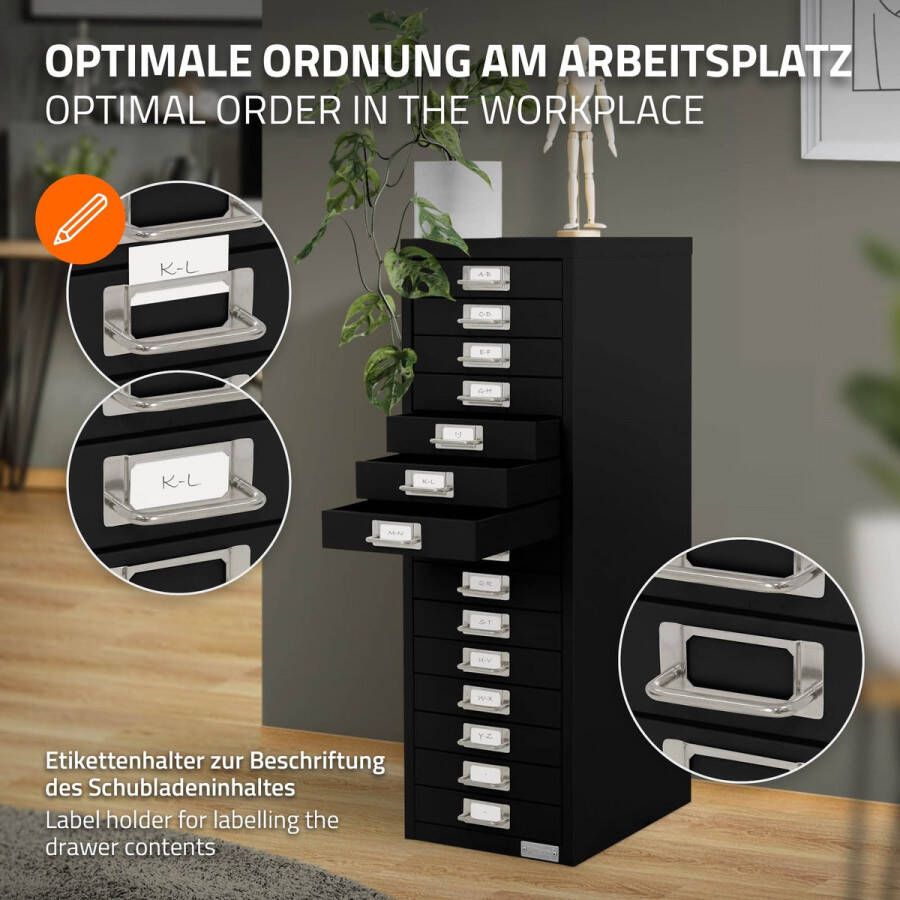 Ml-design Archiefkast met 15 laden 28x38x87 cm zwart metaal
