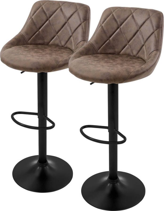 ML-Design Barkruk set van 2 bruin kunstleren bekleding met rugleuning en voetensteun in hoogte verstelbaar 62-82 cm - Foto 2