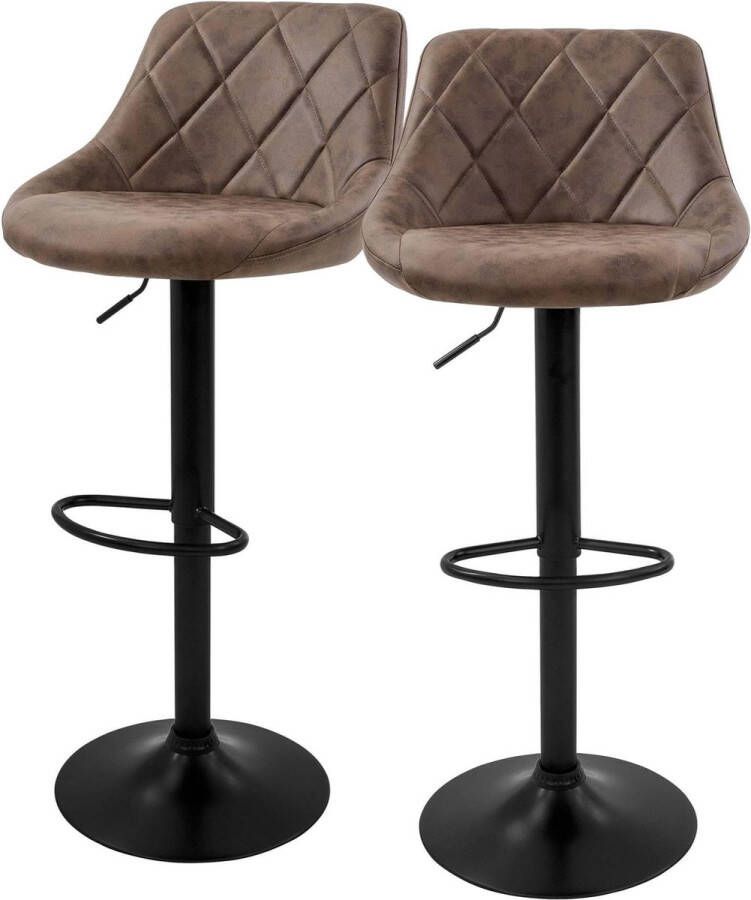 ML-Design Barkruk set van 2 bruin kunstleren bekleding met rugleuning en voetensteun in hoogte verstelbaar 62-82 cm