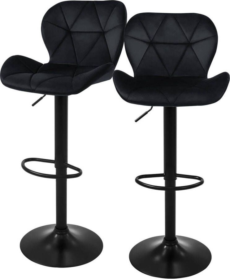 ML-Design Barkruk set van 2 zwart fluwelen bekleding met rugleuning en voetensteun in hoogte verstelbaar 59-79cm - Foto 1