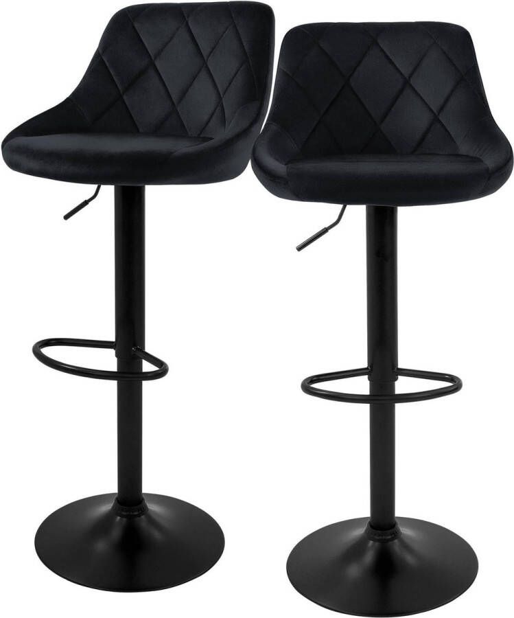 ML-Design Barkruk set van 2 zwart fluwelen bekleding met rugleuning en voetensteun in hoogte verstelbaar 62-82cm - Foto 1