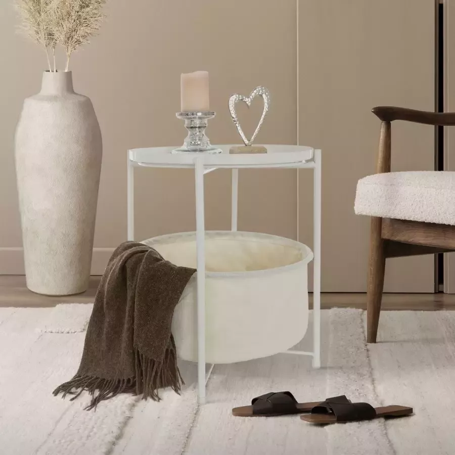 Ml-design Bijzettafel Ø 45 5x52 5 cm Wit metaal - Foto 2