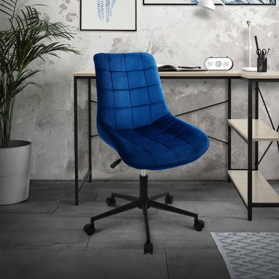 ML-Design Bureaustoel op wielen blauw met fluwelen bekleding en metalen frame - Foto 2