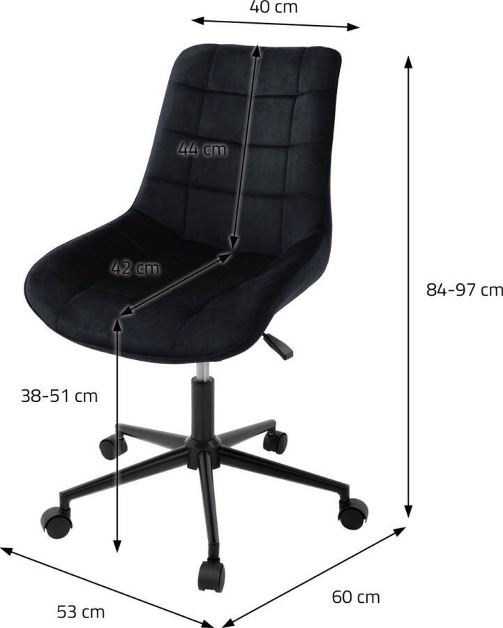 ML-Design Bureaustoel op wielen zwart met fluwelen bekleding en metalen frame - Foto 3