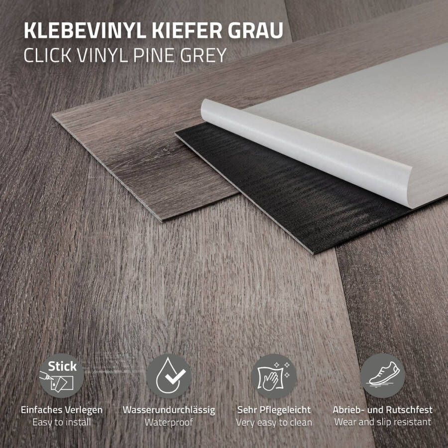 Ml-design Deluxe PVC vloer zelfklevende vinyl planken vinyl vloer 91 5 cm x 15 3 cm x 2 mm dikte 2 mm 4 6m² 32 planken grenen grijs houtlook antislip waterbestendig eenvoudig te installeren - Foto 3