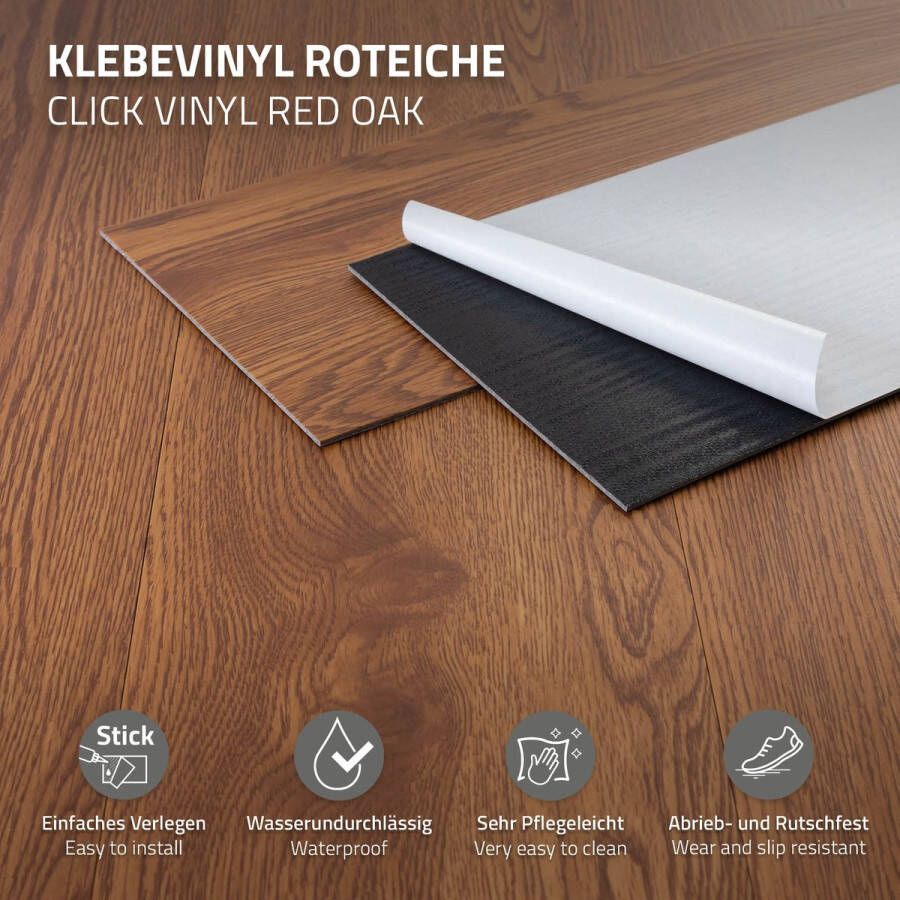 Ml-design Deluxe PVC vloer zelfklevende vinyl planken vinyl vloer 91 5 cm x 15 3 cm x 2 mm dikte 2 mm 11 5m² 80 planken rode eik bruin houtlook antislip waterbestendig eenvoudige installatie - Foto 2