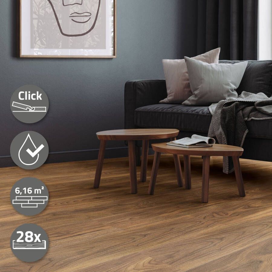 Ml-design Deluxe PVC vloeren Click Vinyl planken vinyl vloeren 122 cm x 18cm x 4 2mm dikte 4 2mm 7 7m² 35 planken Outtrigger Eik Bruin houtlook antislip waterbestendig eenvoudige installatie - Foto 3