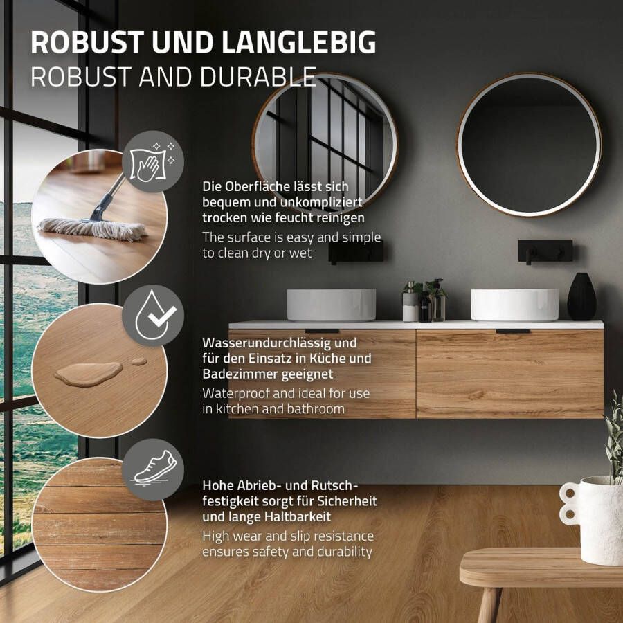 Ml-design Deluxe PVC vloer Click Vinyl planken vinyl vloerbedekking 122 cm x 18 cm x 4 2 mm dikte 4 2 mm 7 7m² 35 planken zandkleur eiken bruin antislip waterbestendig eenvoudige installatie - Foto 3