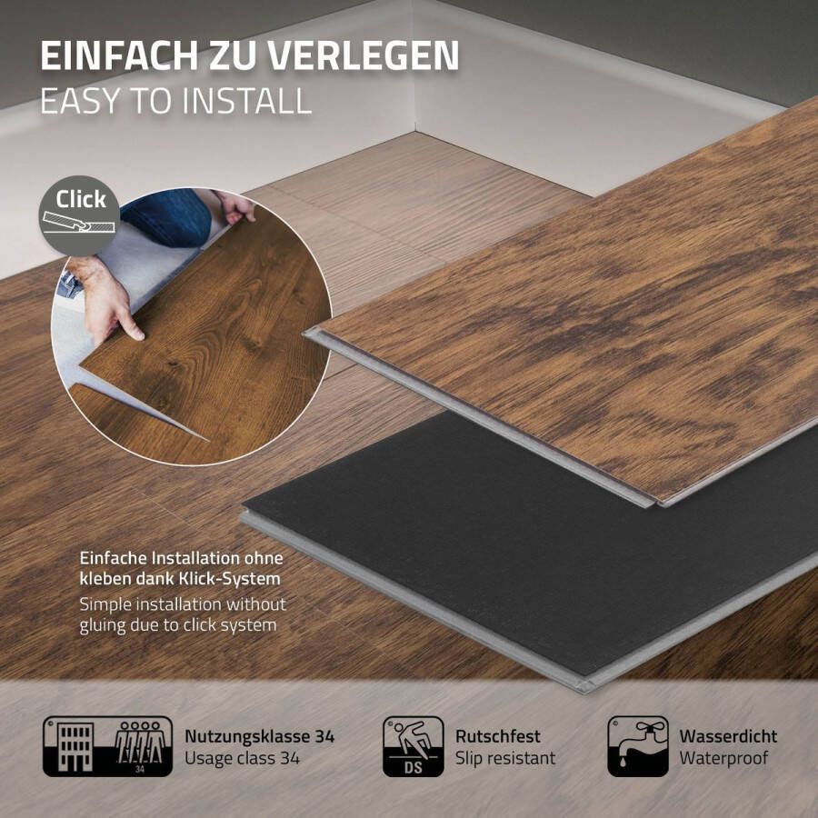 Ml-design Deluxe PVC vloeren Click Vinyl planken vinyl vloeren 122 cm x 18 cm x 4 2 mm dikte 4 2 mm 4 62m² 21 planken Classic Acacia Bruin antislip waterbestendig eenvoudig te installeren - Foto 2