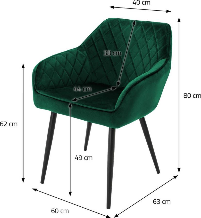 Ml-design ECD Germany Set van 6 Eetkamerstoelen met Armleuningen en Rugleuning Donkergroen Keukenstoel met Fluwelen Bekleding Gestoffeerde Stoel met Metalen Poten Ergonomische Stoel voor Eettafel - Foto 2