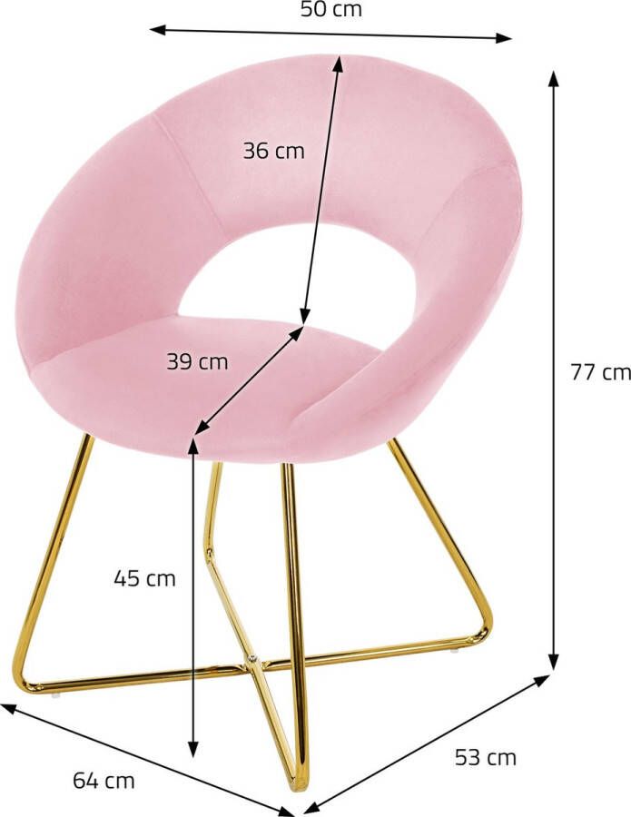 ML-Design Eetkamerstoel met ronde rugleuning roze fluweel met goudkleurige metalen poten - Foto 3