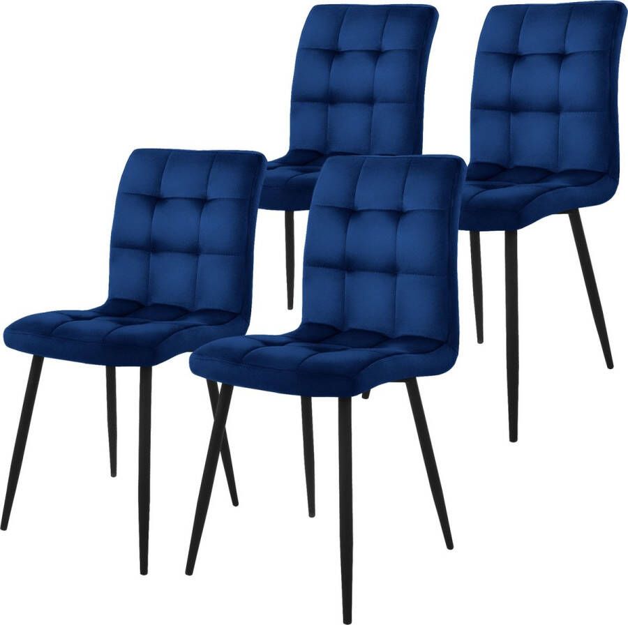 Ml-design eetkamerstoelen set van 8 donkerblauw keukenstoel met fluwelen bekleding woonkamerstoel met rugleuning gestoffeerde stoel met metalen poten ergonomische stoel voor eettafel eetkamerstoel keukenstoelen - Foto 3
