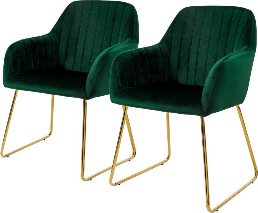 ML-Design Eetkamerstoelen met rugleuning set van 2 groen fluwelen bekleding met metalen poten - Foto 2