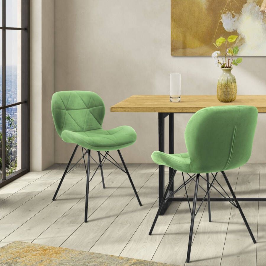 ML-Design Eetkamerstoelen met rugleuning Set van 2 Groene fluwelen bekleding met metalen poten - Foto 4