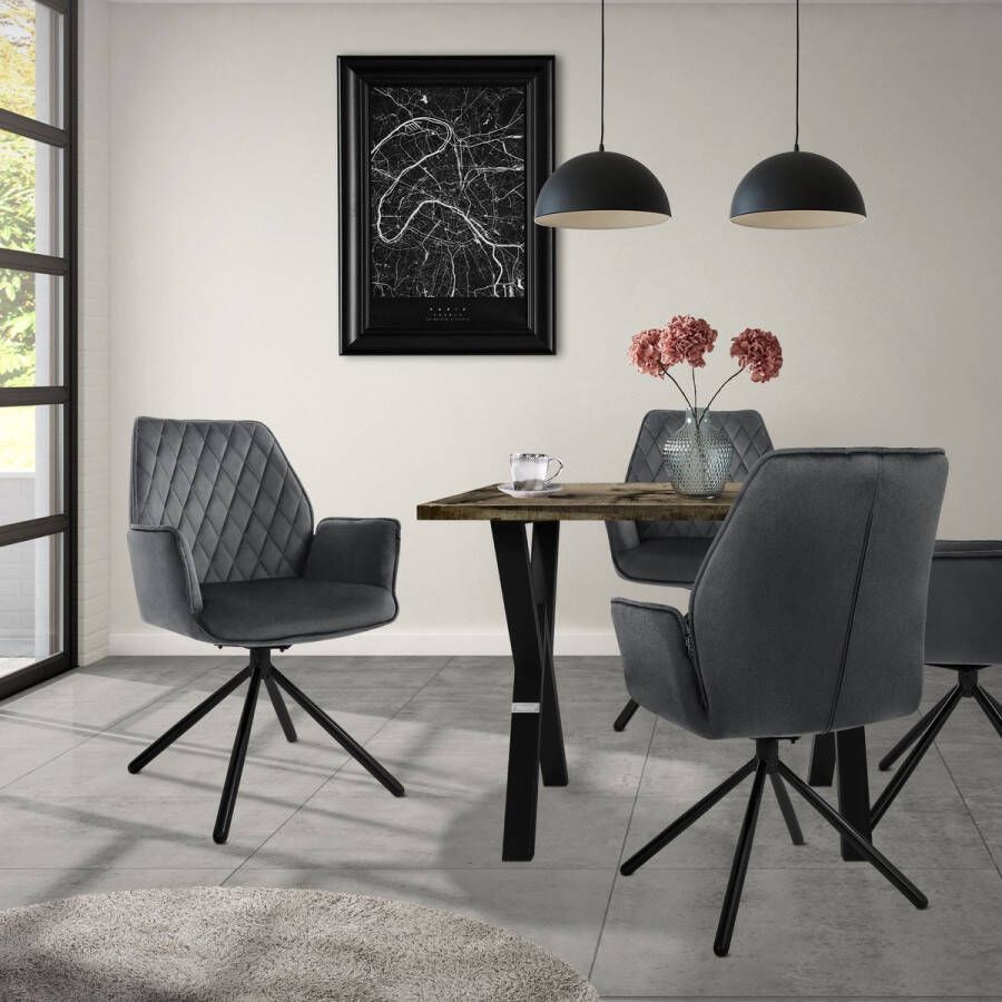 Ml-design eetkamerstoelen set van 2 fluweel antraciet woonkamerstoel met armleuning en rugleuning draaistoel gestoffeerde stoel met metalen poten ergonomische keukenstoel loungestoel - Foto 2