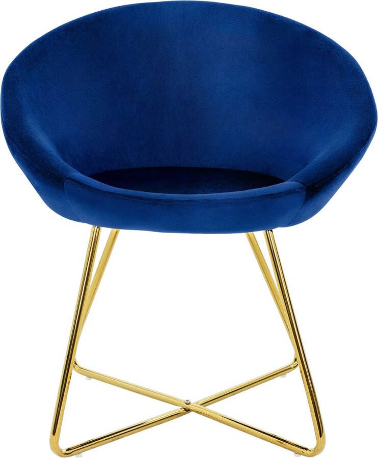 Ml-design eetkamerstoelen set van 2 fluweel blauw woonkamerstoel met ronde rugleuning gestoffeerde stoel met goudkleurige metalen poten ergonomische eettafel fauteuil keukenstoel kuipstoel - Foto 3