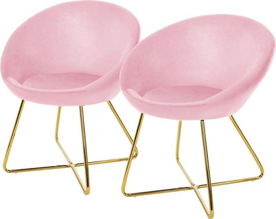 Ml-design eetkamerstoelen set van 2 fluweel roze woonkamerstoel met ronde rugleuning gestoffeerde stoel met goudkleurige metalen poten ergonomische eettafel fauteuil keukenstoel kuipstoel - Foto 2