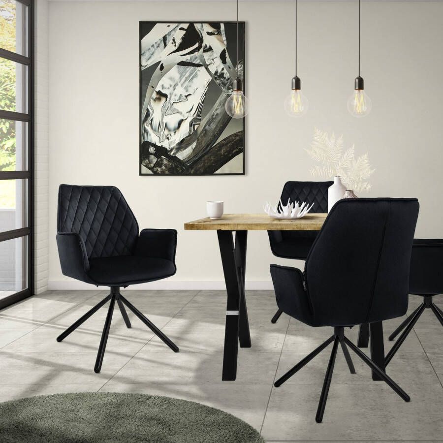 Ml-design eetkamerstoelen set van 2 fluweel zwart woonkamerstoel met armleuning en rugleuning draaistoel gestoffeerde stoel met metalen poten ergonomische draaifauteuil keukenstoel loungestoel - Foto 2