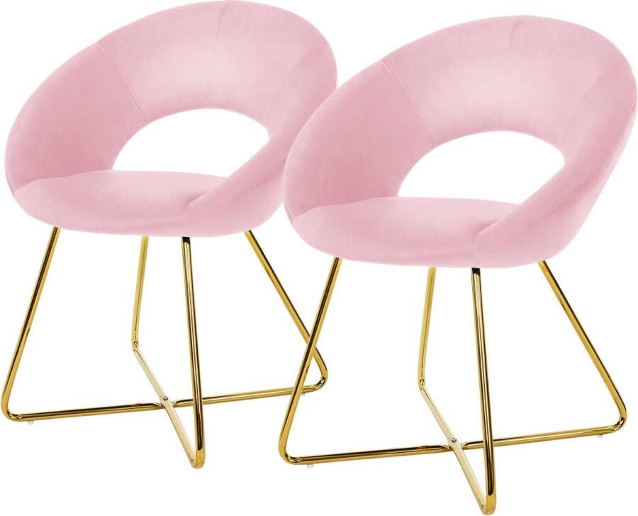 Ml-design eetkamerstoelen set van 2 roze fluweel woonkamerstoel met ronde rugleuning gestoffeerde stoel met gouden metalen poten ergonomische eettafel fauteuil keukenstoel kuipstoel kaptafelstoel - Foto 2