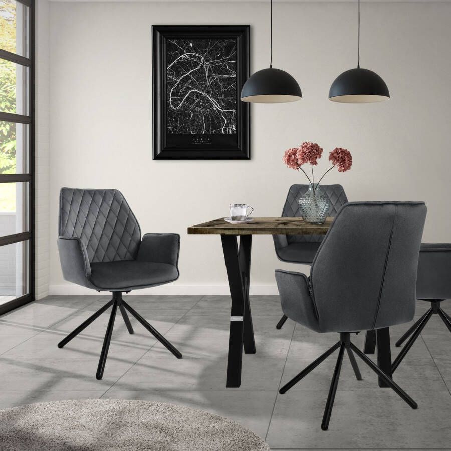 Ml-design eetkamerstoelen set van 4 fluweel antraciet woonkamerstoel met armleuning en rugleuning draaistoel autostoel gestoffeerde stoel met metalen poten ergonomische draaifauteuil keukenstoel loungestoel