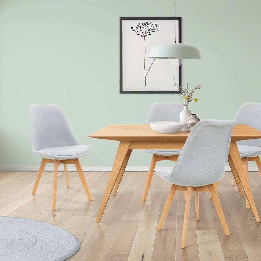 ML-Design Eetkamerstoelen Set van 4 Grijs Linnen Bekleed met Houten Poten - Foto 2